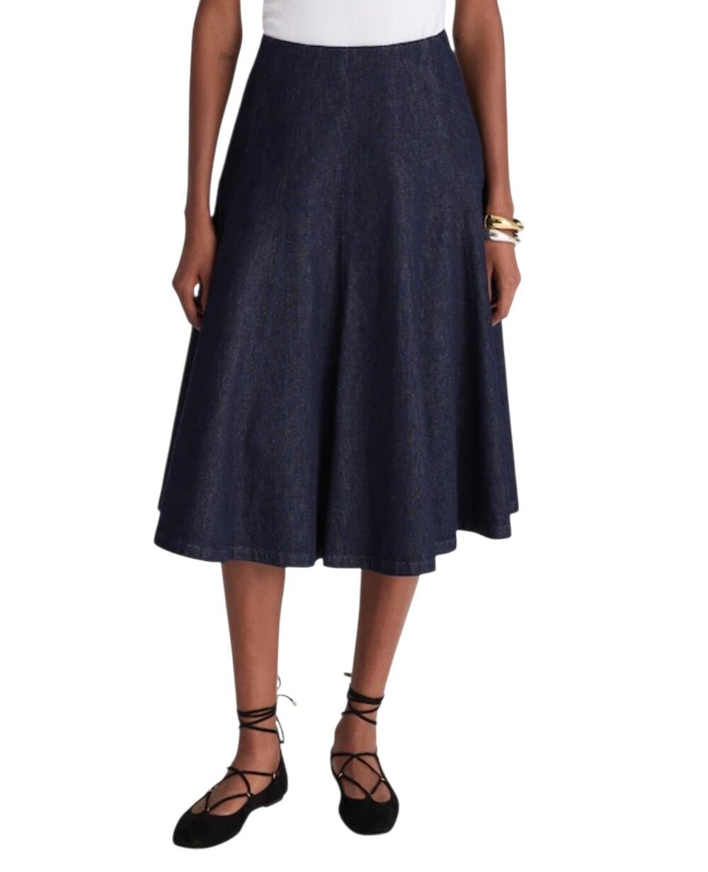 Madewell Flared Denim Midi Jean Circle Skirt Dark Rinse Wash Drapey Cotton 30 - Picture 1 of 8